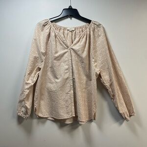 LOFT Beige Cream Striped Blouse XL